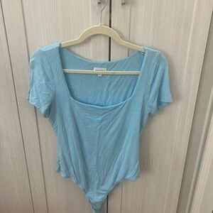 Superdown Blue Short Sleeve Fitted Bodysuit